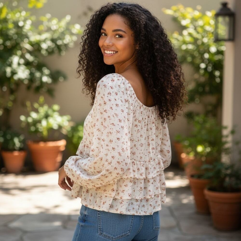 NWT Ivory Dairy Rose Crop Top Arizona Jean Jr Sz XL Cottagecore Milkmaid Boho